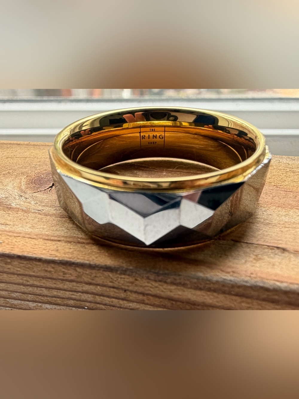 The Ring Shop Faceted Tungsten Two Tone Gold Silver Ring Sz 14